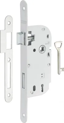 Image de Serrure encastrable à clé pour porte de chambre, axe 40mm, bouts ronds, blanc, 1 clé - THIRARD