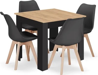 Obrázek produktu pro Černý jídelní set 1 + 4, stůl MADO ARTISAN 80x80 + židle BALI MARK černá