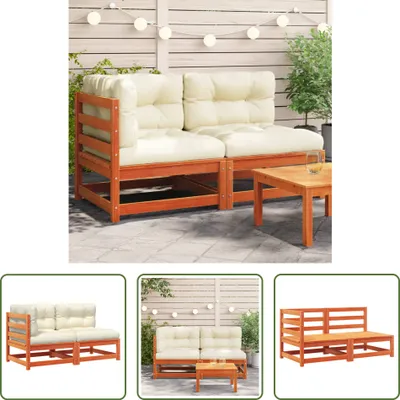Produktbild von The Living Store Gartensofa mit Kissen 2-Sitzer Wachsbraun Massivholz Kiefer