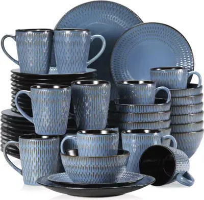 Image de Morencia Service de table 48 pièces - Céramique - Assiettes plates, profondes et à déjeuner - 8 personnes - Bleu ciel