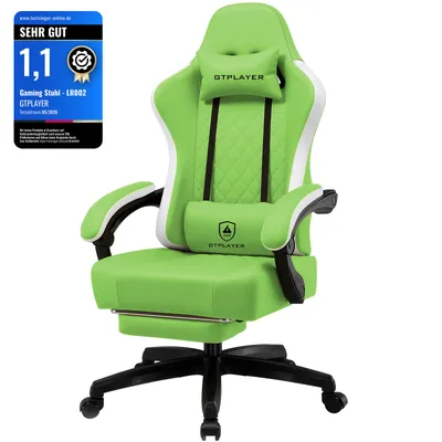 Produktbild von GTPLAYER Gaming Stuhl Ergonomischer Gaming Sessel Schreibtischstuhl Kunstleder, Federsitzkissen, Verbindungsarmlehnen und Fußstütze 150KG, grün