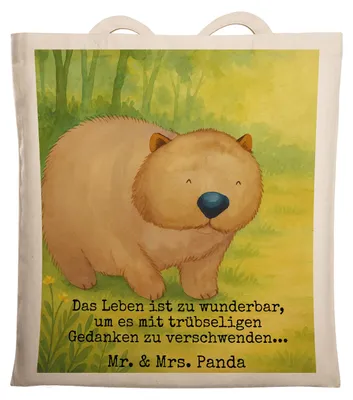 Produktbild von Mr. & Mrs. Panda Tote Bag Wombat Design - Weiß - Geschenk, Tragetasche, Spruch, Das Leben Ist schön, Australien, Tasche, Lustige Sprüche, Uni, Schultasche, Jutebeutel