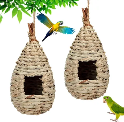Imagen del producto de Dos nidos para pájaros, hechos de juncos naturales, para colgar, ideales para aves pequeñas