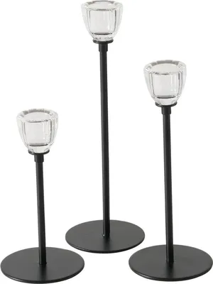 Obrázok produktu pre Sada čiernych svietnikov Boltze Home, kov a sklo, 3 kusy, priemer 7 cm