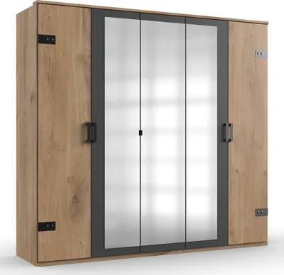 Produktbild von Kleiderschrank Spiegeltüren Eiche mit graphit Industrial SUNDERLAND-43