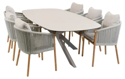 Produktbild von 7-teiliges Garten-Set | 6 Es Vedra Gartenstühle | Gartentisch Malaga 240 x 115 cm | Teakholz & Camel