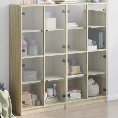 Obrázek produktu pro vidaXL Knihovna s dvířky Sonoma dub 136x37x142cm Materiál na bázi dřeva