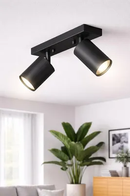 Produktbild von LED Deckenstrahler 2-flammig GU10 schwenkbar 350° drehbar – moderner Deckenspot Schwarz Braytron