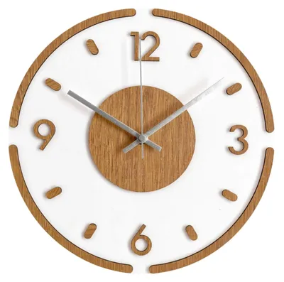 Produktbild von Moderne Wanduhr mit 3D-Eichendekor - Paris Silberne Hände 40 cm