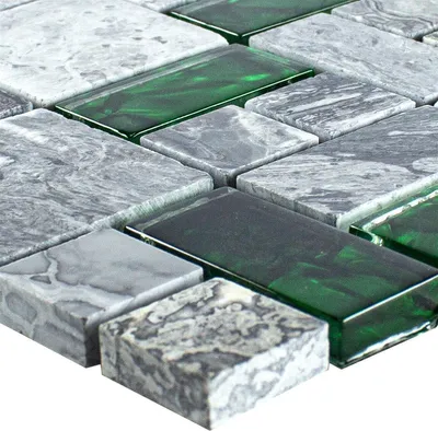 Produktbild von Glas Naturstein Mosaik Fliesen Sinop Grau Grün 2 Mix