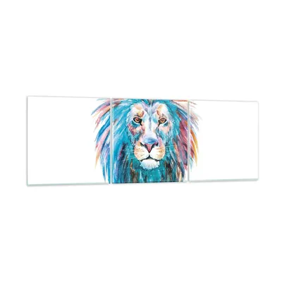 Produktbild von Bilder auf glas - 3 Teile - Bunt Löwe Mähne - 150x50cm - Glasbilder - Wandbilder - Bilder - zum Aufhängen bereit - Wanddekoration aus Glas - Glas Bilder - Wandbild auf Glas - GCA150x50-4250