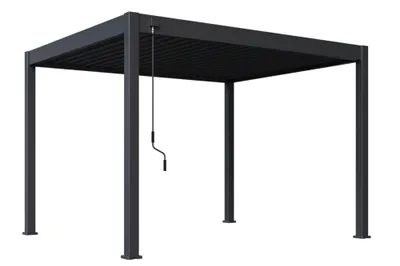 A freestanding pergola with a retractable roof.