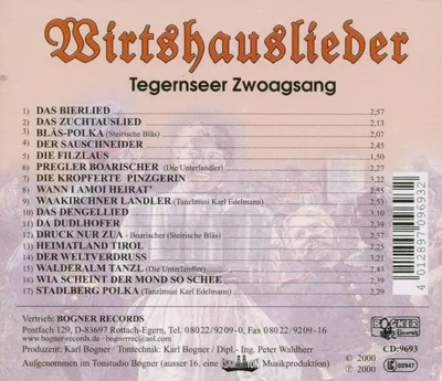 Produktbild von Tegernseer Zwoagsang-Wirtshauslieder