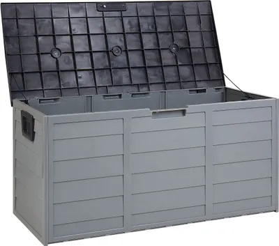 Obrázek produktu pro BELIANI Zahradní úložný box šedý plast 112 x 50 cm s úchyty kolečka venkovní box na nářadí