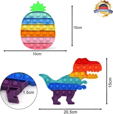 Produktbild von 2er Set Pop It Antistress Bubble Fidget Push - Dinosaurier und Ananas