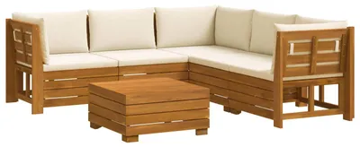 Immagine prodotto di Set divano da esterno vidaXL con 6 cuscini, marrone, legno massello di acacia