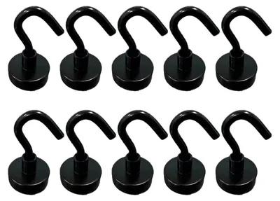 Image de INF Pack de 10 crochets magnétiques - Acier inoxydable, aimant néodyme, revêtement électroplaqué étanche, sans perçage amovible Le noir