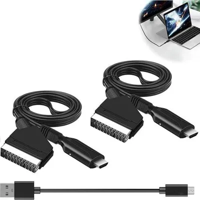 Immagine prodotto di Adattatore cavo HDMI-SCART a 2 pezzi - Adattatore video - con alimentazione USB - nero