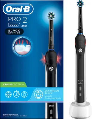 Produktbild von Oral-B Elektrische Zahnbürste Pro 2 2000 Black Edition, Rotierende Zahnbürste, Tägliche Pflege, Schwarz, Weiß, Rund, Akku, Integrierte Batterie