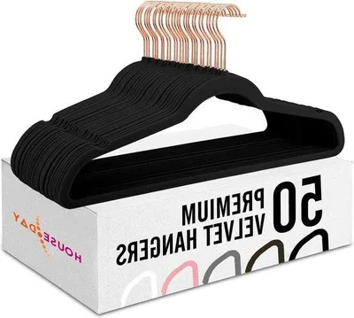 Produktbild von Famanu Kleiderbügel 50 Stück - schmal, samt, rutschfest, stabil, schwarz