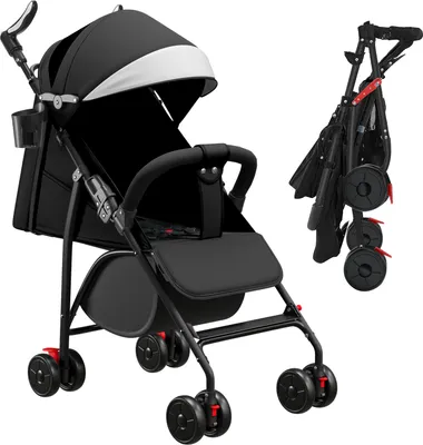 Produktbild von Kinderwagen Reisebuggy mit Liegefunktion Baby Buggy klein zusammenklappbar Kinderbuggy Sportwagen Verstellbarer Griff Schwarz