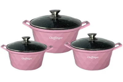 Obrázek produktu pro Sada nádobí Cheffinger - Diamond Line - 6dílná - 20, 24 a 28 cm - růžová