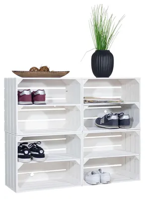 Produktbild von Schuhregal mit 8 Ebenen Schuhschrank, Schuhaufbewahrung, Schuhorganizer, für bis zu 16 Paar Schuhe, für Wohnzimmer, Flur (Weiß)