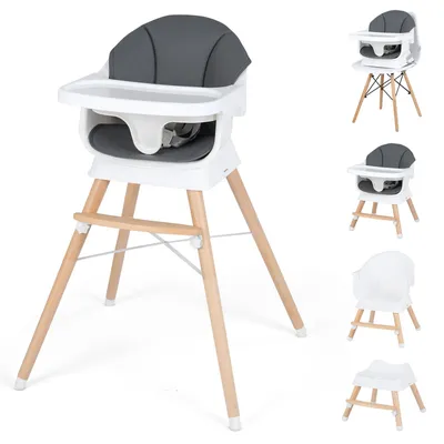 Image de Chaise haute COSTWAY 8 en 1, chaise haute pour enfant avec harnais à 5 points et repose-pieds, chaise pour bébé avec plateau à 3 positions, chaise haute pour enfants de 6 à 36 mois