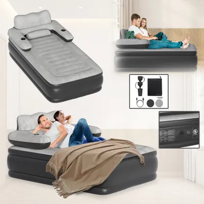 Image de NAIZY Lit gonflable en PVC pour 2 personnes - Matelas à air avec tête de lit Auto-gonflant Matelas à air Lit gonflable max 250kg Lit d'invité pour le camping à la maison -195 x 146 x 82.5cm