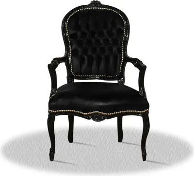 Produktbild von Barockstuhl Barock Stuhl Salon Salonstuhl Armlehne Schwarz Kunstleder Esszimmer Schminkstuhl Klassisch Premium Luxus Modern Retro Kamin Style Gothic