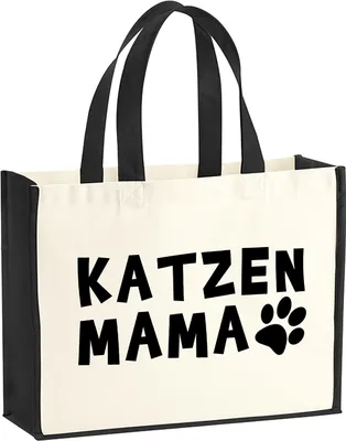 Produktbild von Huuraa Jutetasche Katzenmama Tapse 21 Liter Black Jute und Baumwolle Einkaufstasche Geschenkidee