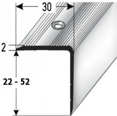 Produktbild von PROVISTON | Treppenkante | Aluminium | Silber | Breite 30 mm | Höhe 32 mm | Länge 2700 mm | Gebohrt | Treppenkantenprofil | Treppenwinkel | Winkelprofil | Kombiwinkel | 1 Stück