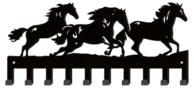 Metallener Schlüsselhalter mit Pferdemotiv, 10 Haken, schwarz