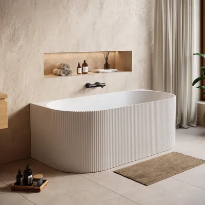 Produktbild von Badplaats Halb Freistehende Badewanne Havana 170 x 80 x 58 cm Weiß Hochglanz - Standbadewanne aus Acryl mit Mit Überlauf und Abflussstopfen