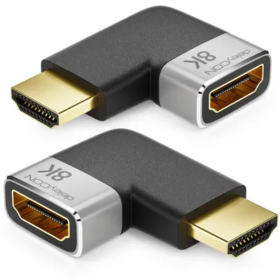 Produktbild von deleyCON 2 Stück HDMI Adapter Kupplung Verbinder 8K@60Hz / 4K@120Hz UHD Aluminium HDMI 2.1 ARC HDR10+ Dolby Vision VRR ALLM 48Gbps Rechts / Links Gewinkelt Grau Schwarz