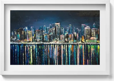 Produktbild von Land der Blumen - Fantasie einer Küstenstadt– Wandbild mit Rahmen – Gerahmtes Bild  – Wanddekoration – 60x40 cm –  Schwarz Rahmen