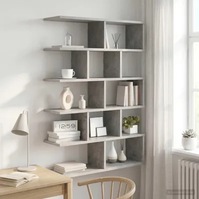 Obrázok produktu pre Maison Exclusive – Nástenná polica, sivá betónová farba, 70 x 20 x 100 cm, drevovláknitá doska