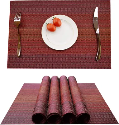 Produktbild von Platzsets (4er Set), Rutschfest Abwaschbar Tischsets,PVC Abgrifffeste Hitzebeständig Platzdeckchen,Schmutzabweisend und Waschbare,Platz-Matten für küche Speisetisch(Rot)