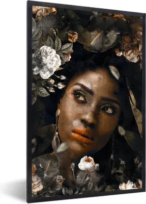Produktbild von MuchoWow® MuchoWow® Gerahmtes Poster Frau - Blumen - Farben 20x30 cm - Poster mit zchwarzem Bilderrahmen - Drucken - Bilder Poster im Rahmen