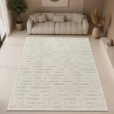 Produktbild von Teppich grau modern weich strukturiert gemütlich Wohnzimmer Größe - 80 x 150 cm