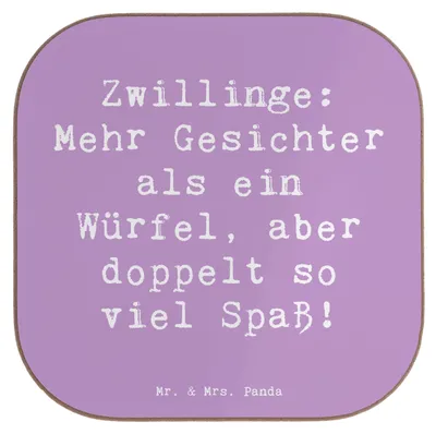 Produktbild von Mr. & Mrs. Panda Tassenuntersetzer Spruch Zwillinge Spaß - Lavendeltraum - Geschenk, Geschenke Astrologie, Zwillingsliebe, Sternzeichen, Getränkeuntersetzer, Humor, für