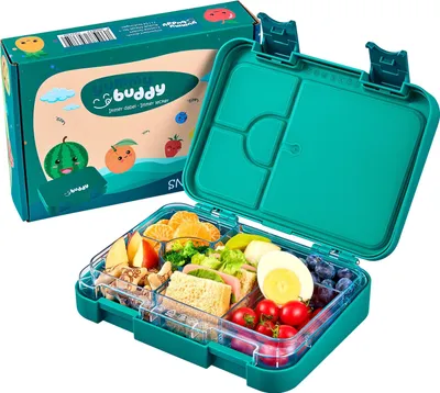 Produktbild von Ecosa yummy buddy Kinder Brotdose mit 6 Fächern | Kinderfreundliche Verriegelung mit Klick-Verschluss | BPA-Frei | Spülmaschinenfest | Auslaufsicher | Robust | Snackbox | Vesperdose | Lunchbox | Bento Box | Petrol