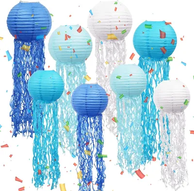Imagen del producto de Farolillos de papel con forma de medusa, paquete de 8, decoración para fiestas de cumpleaños infantiles, ideal para la habitación de un bebé