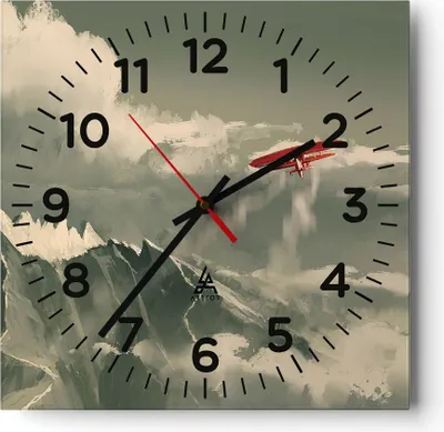 Produktbild von Wanduhr - Quadrat - Glasuhr - Rot Flugzeug Berge - 40x40cm - Schleichendes Uhrwerk - Lautlos - zum Aufhängen bereit - Dekoration Modern - Wanddekoration aus Glas - C4AC40x40-4854