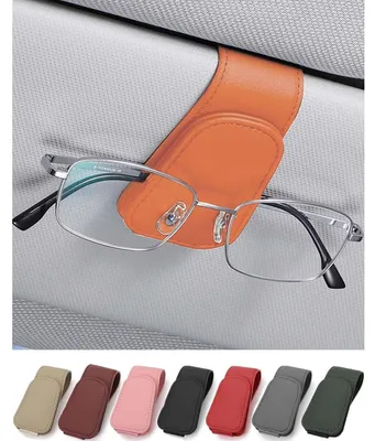 Produktbild von Brillenhalter für Auto Sonnenblende, Leder, Ticket-Kartenclip, Orange, 9.5cm x 4.5cm