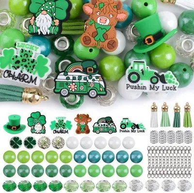 Productafbeelding van Dailygoods- Siliconen Kralen 12 Sets - St. Patrick's Day Thema - Onregelmatige/Ronde Kralen - Spacer Kralen - Imitatiekristallen Kralen - Eenvoudig Schoon Te Maken - Kralenset