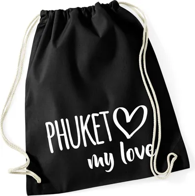 Produktbild von Huuraa Turnbeutel Phuket my love 12 Liter Black Baumwolle Rucksack Geschenkidee