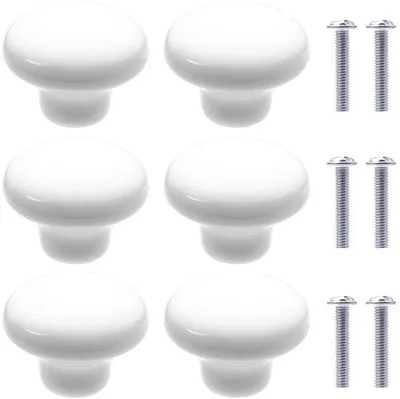Produktbild von Unyqoos® 6er-Set weiße runde Keramikknöpfe – Möbelgriffe aus Keramik für Schränke, Schubladen, Kleiderschränke und Kommoden