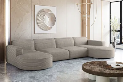 Produktbild von Kaiser Möbel Ecksofa Designer MODENA U XL stoff Dicker cord Poso Hellbraun