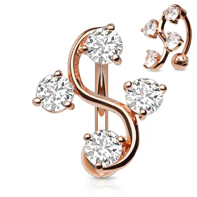 Produktbild von Taffstyle Bauchnabelpiercing Reverse Bauchnabelpiercing Top Down Roségold 4 eingefasste Kristalle